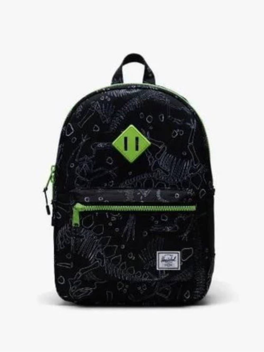 Herschel Toddler/Kids Backpack Black and Neon Green Dinosaurs